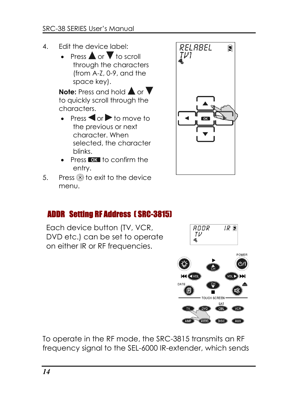 Addr setting rf address ( src-3815) | Sunwave Tech. 3815 User Manual | Page 20 / 58