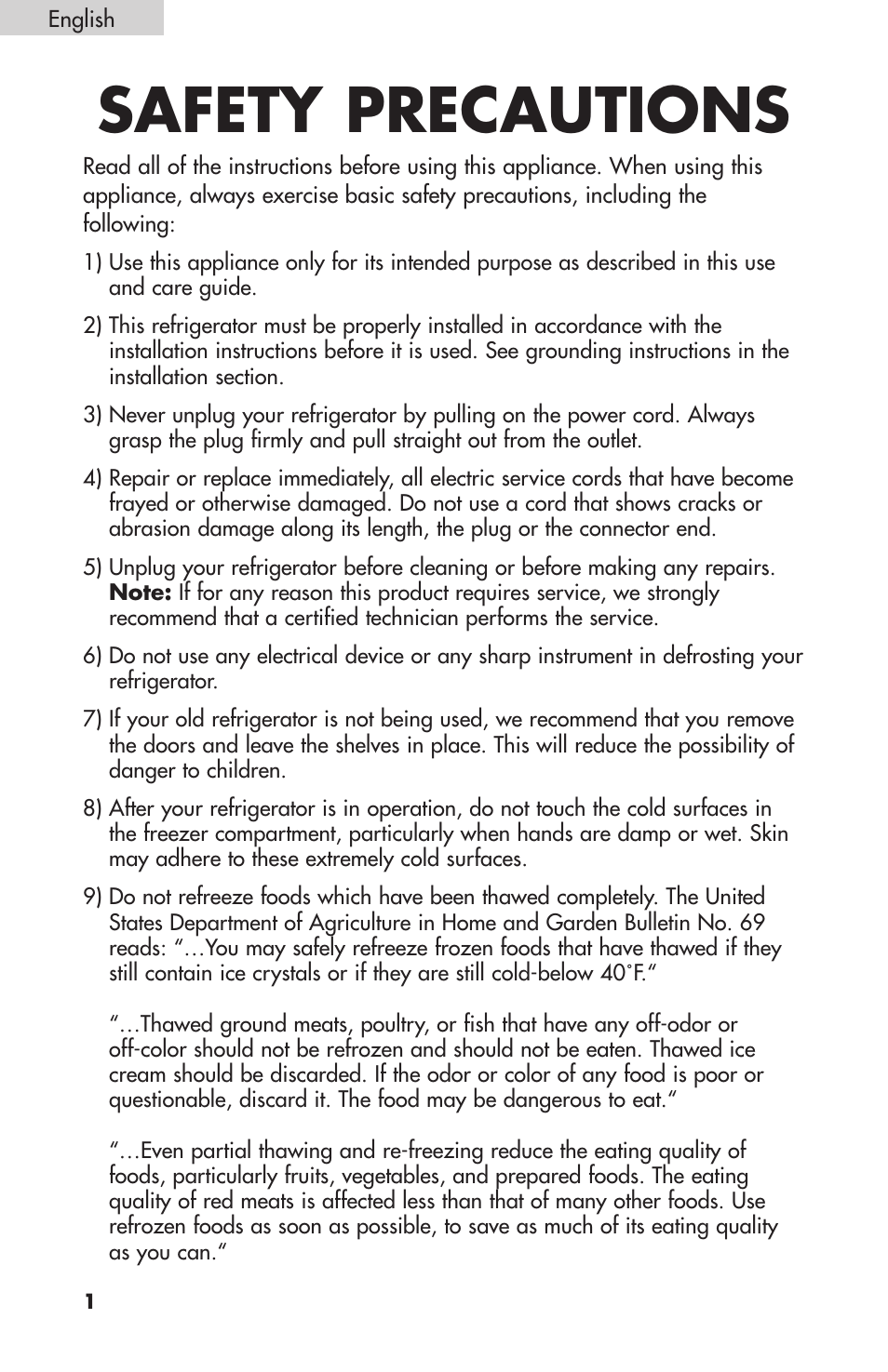 Safety precautions | Summit FF-1074W User Manual | Page 2 / 56