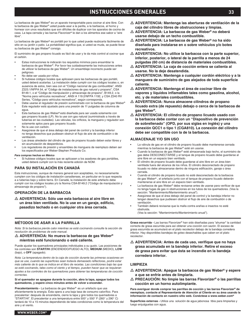 Instrucciones generales | Summit E/S-620/650 User Manual | Page 33 / 84