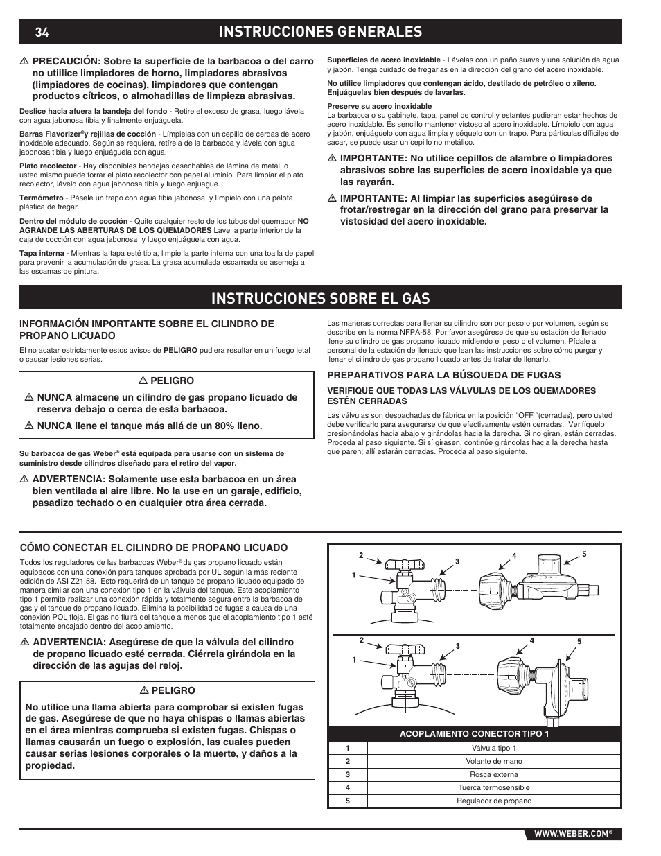 Instrucciones generales instrucciones sobre el gas | Summit E/S-620/650 User Manual | Page 34 / 84