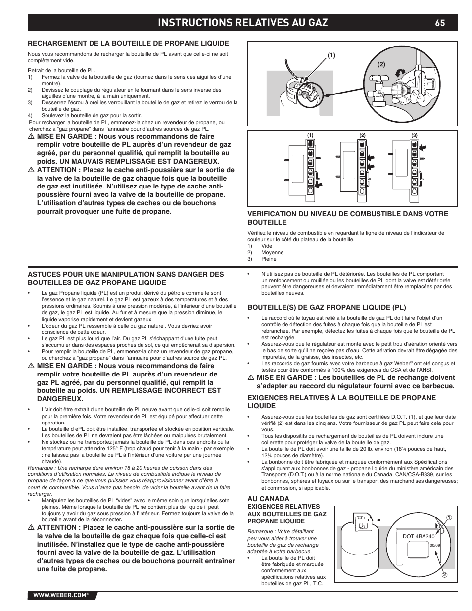 Gas instructions, Instructions relatives au gaz | Summit E/S-620/650 User Manual | Page 65 / 84