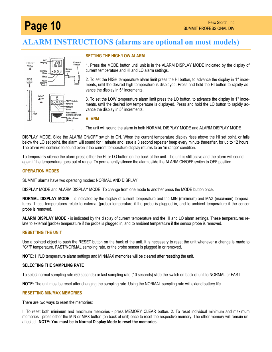 Page 10 | Summit SPR7OS User Manual | Page 10 / 16
