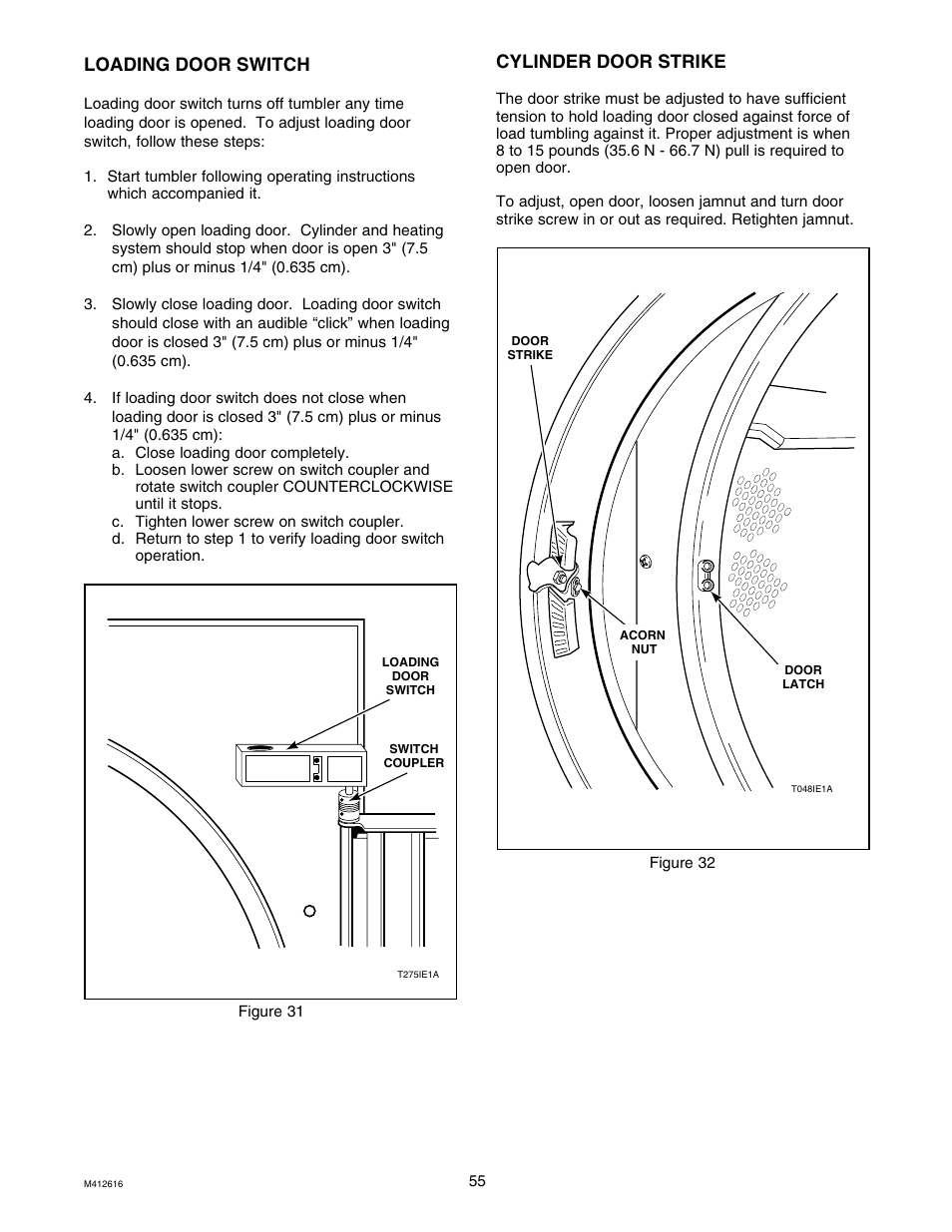 Cylinder door strike, Loading door switch | Speed Queen Drying Tumblers SCB50EG User Manual | Page 57 / 66