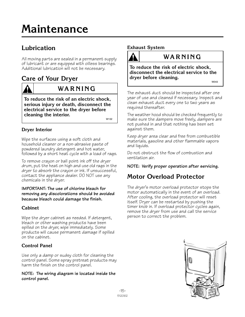 0dlqwhqdqfh, Xeulfdwlrq, Duh ri <rxu 'u\hu | 0rwru 2yhuordg 3urwhfwru | Speed Queen 51206ZKZ User Manual | Page 15 / 18