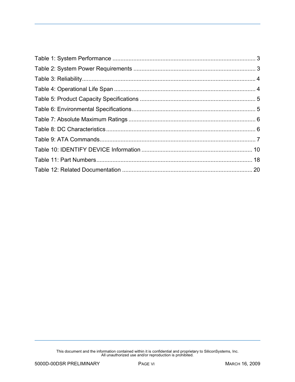 List of tables, Ables | Silicon Valley Peripherals SiliconDrive SSD-D0120PI-5000 User Manual | Page 6 / 26