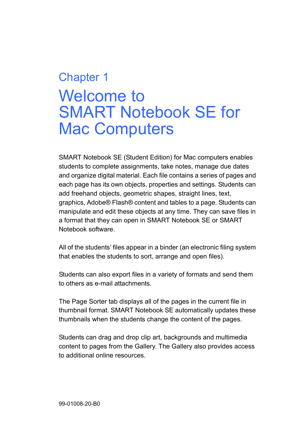 Welcome to smart notebook se for mac computers, Chapter 1 | Smart Technologies SMART Notebook SE US6320597; US6326954; US6741267; US7151533; US7499033; CA2252302 User Manual | Page 5 / 20