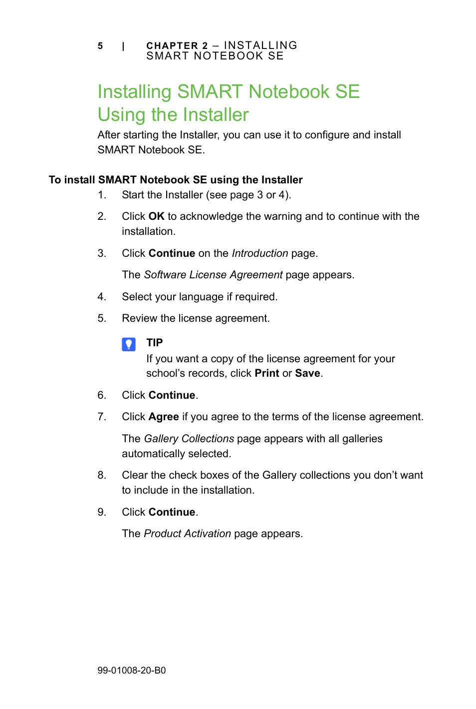 Installing smart notebook se using the installer | Smart Technologies SMART Notebook SE US6320597; US6326954; US6741267; US7151533; US7499033; CA2252302 User Manual | Page 9 / 20