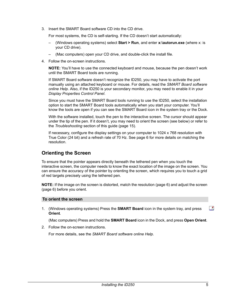 Orienting the screen | Smart Technologies Sympodium ID250 User Manual | Page 11 / 31