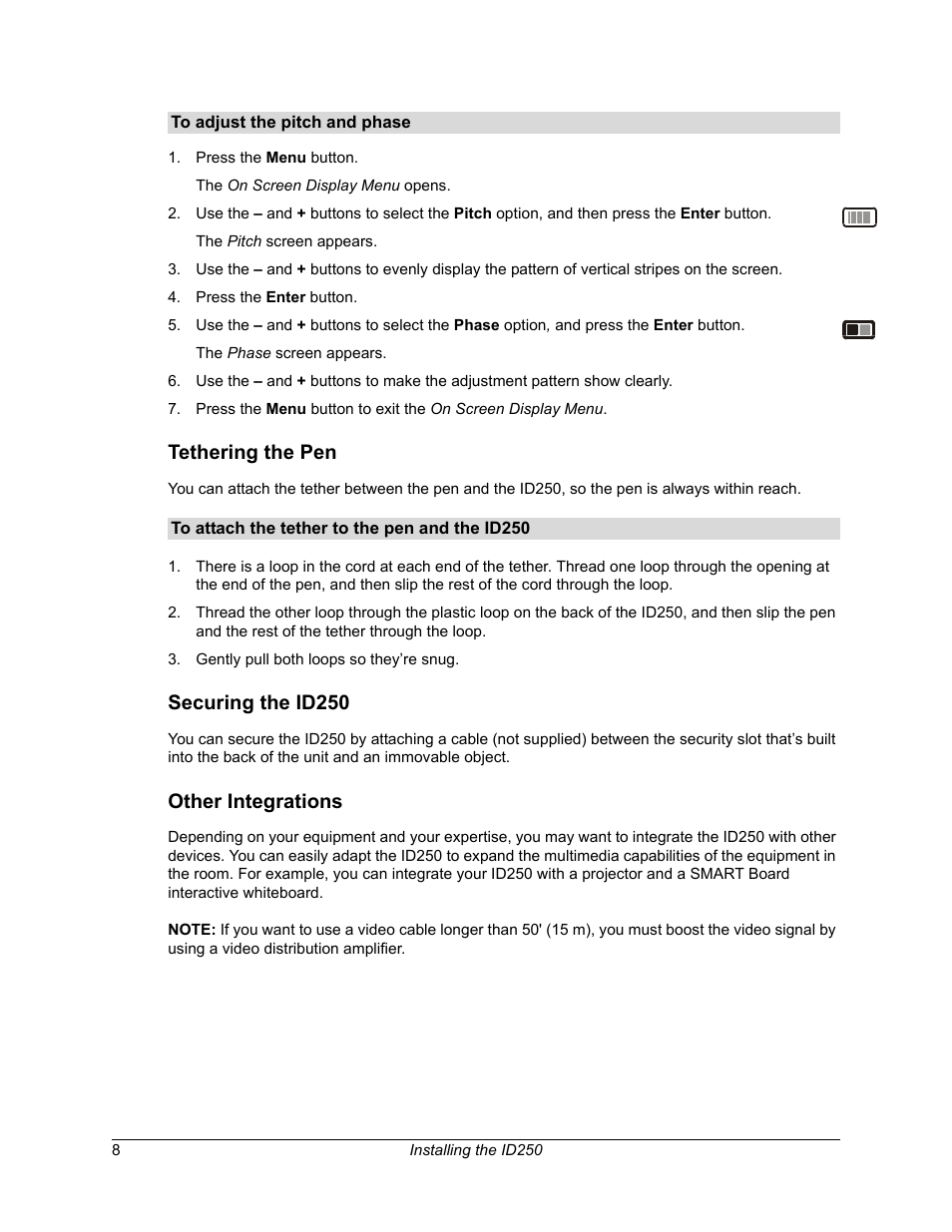 Tethering the pen, Securing the id250, Other integrations | Smart Technologies Sympodium ID250 User Manual | Page 14 / 31