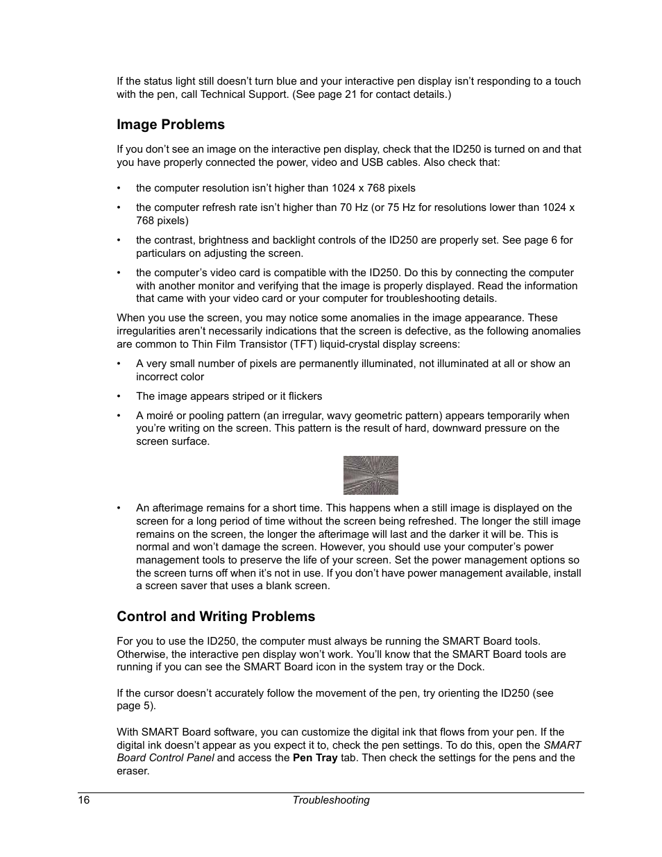Image problems, Control and writing problems, Image problems control and writing problems | Smart Technologies Sympodium ID250 User Manual | Page 22 / 31