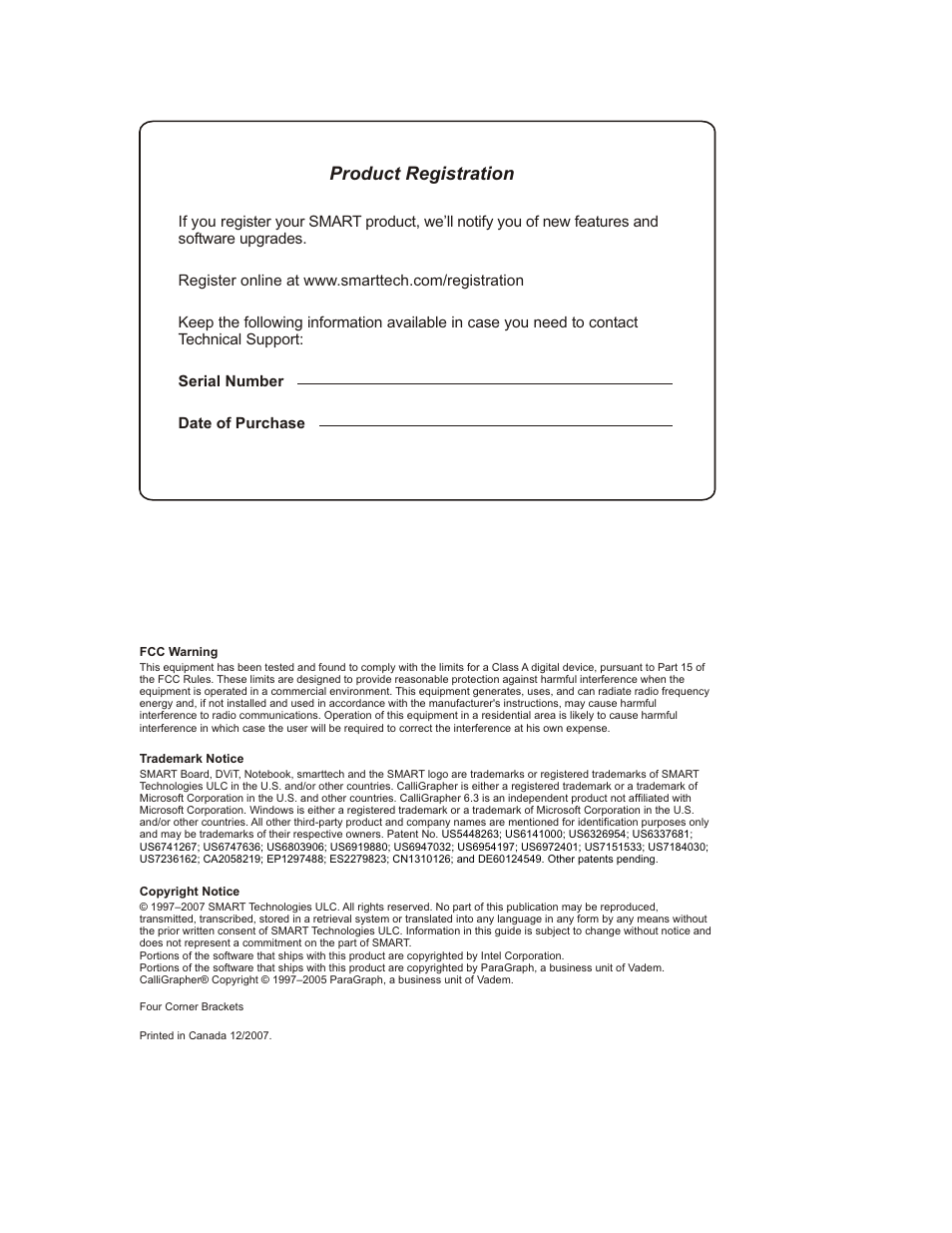 Product registration | Smart Technologies Smart Board For Flat-PanelDisplays 99-00668-00 User Manual | Page 2 / 40