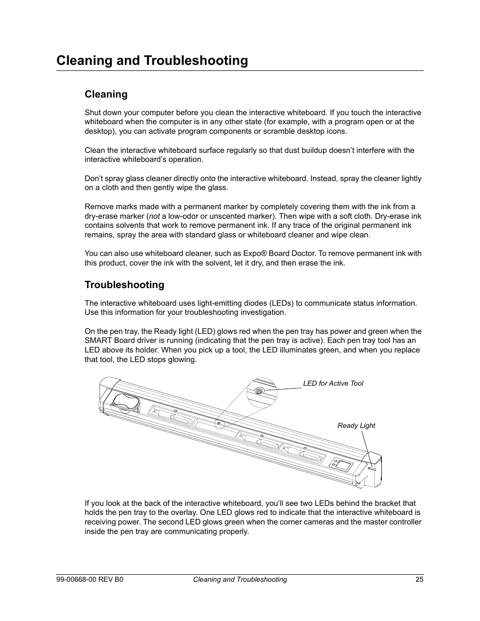 Cleaning and troubleshooting, Cleaning, Troubleshooting | Cleaning troubleshooting | Smart Technologies Smart Board For Flat-PanelDisplays 99-00668-00 User Manual | Page 33 / 40