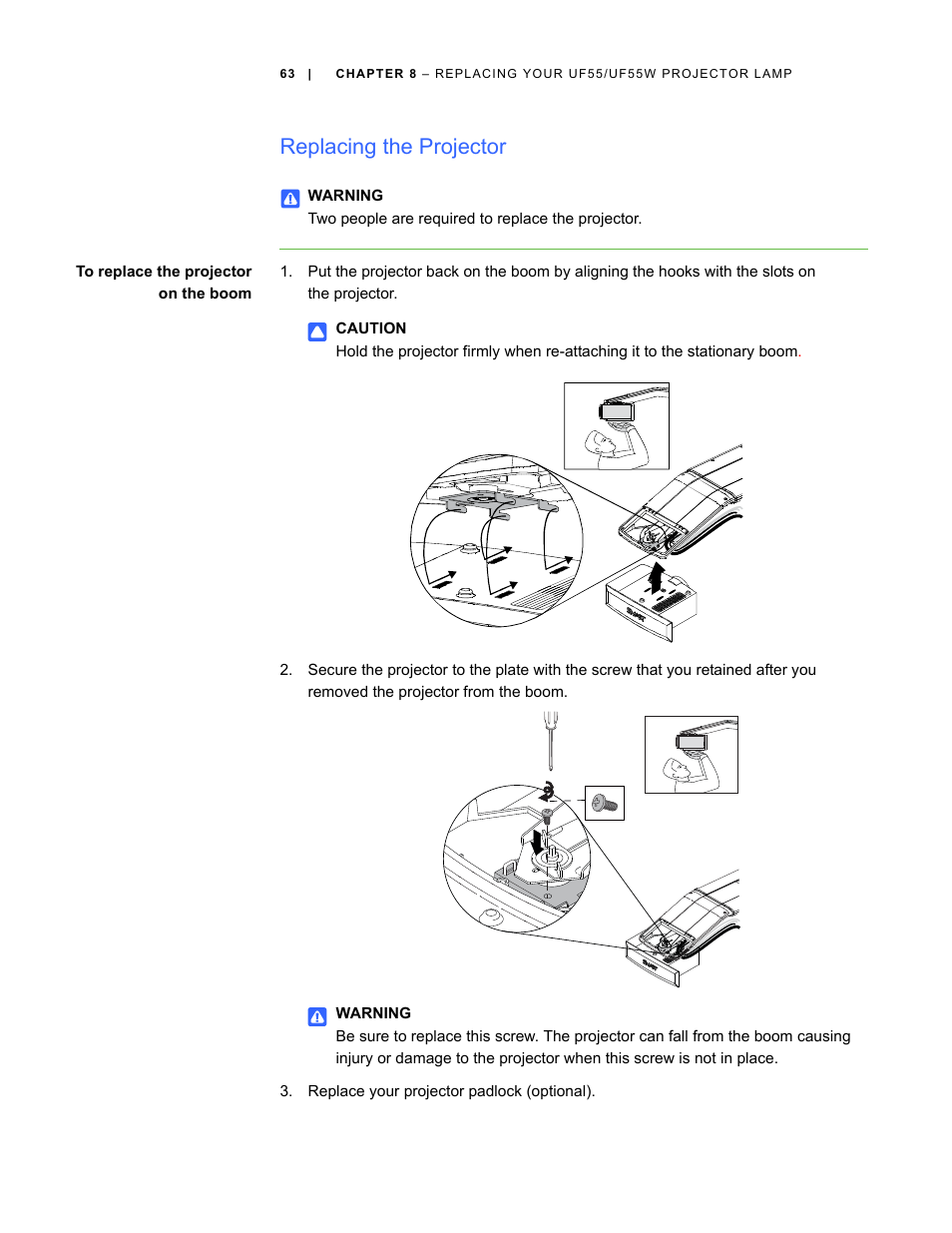 Replacing the projector | Smart Technologies 600i3 User Manual | Page 75 / 86