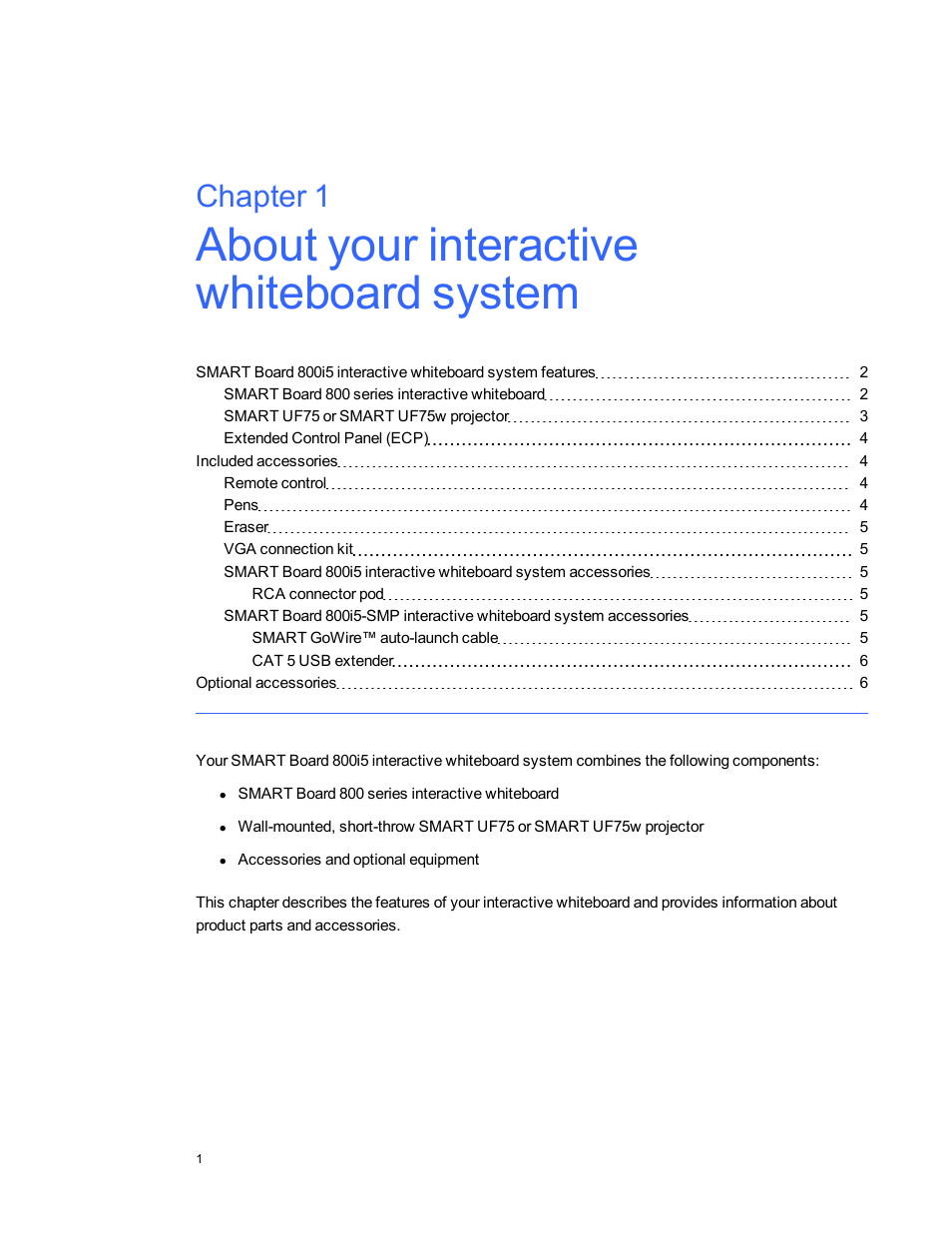 Chapter 1 | Smart Technologies SMART Board 800i5-SMP User Manual | Page 13 / 106