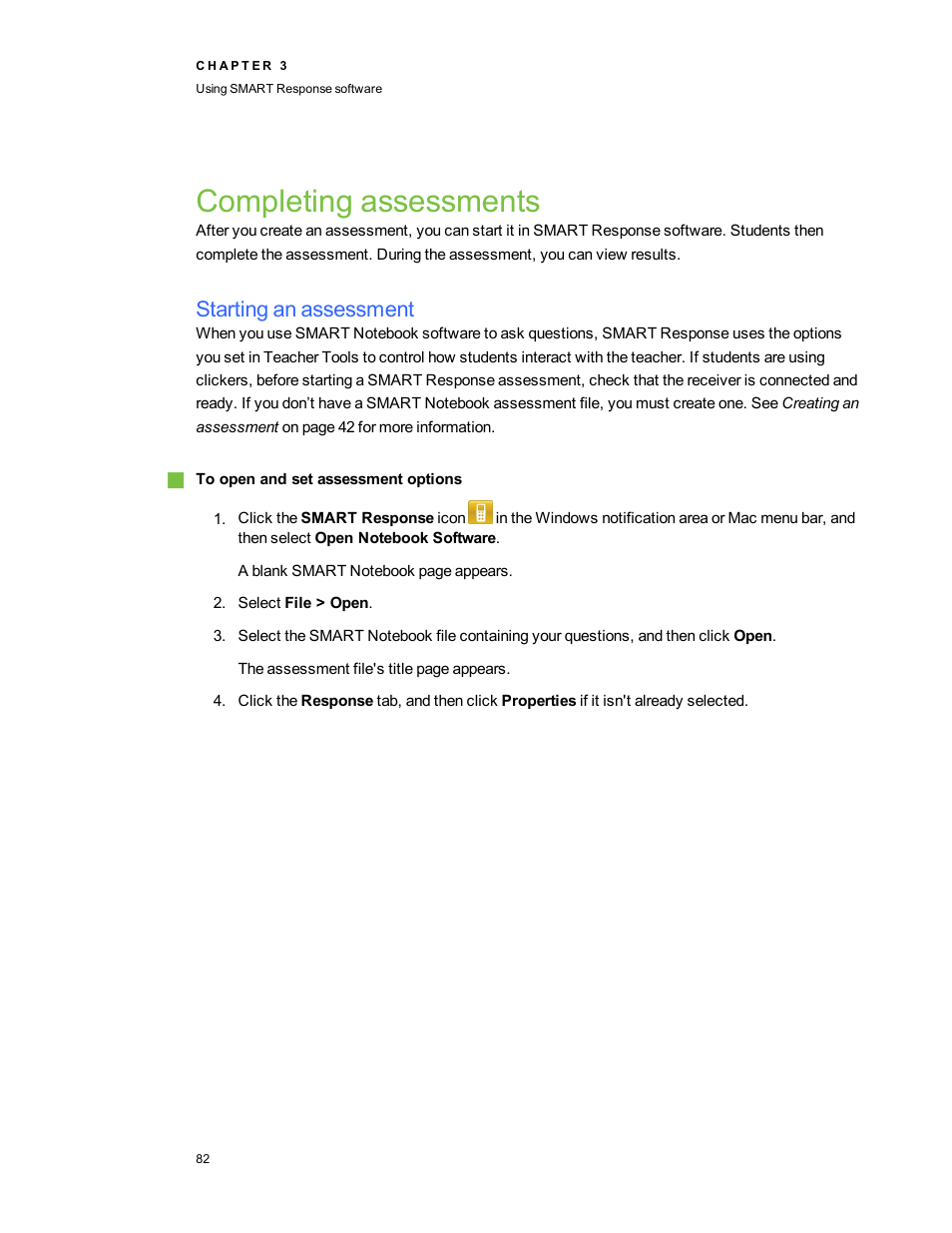 Completing assessments, Starting an assessment | Smart Technologies 2011 User Manual | Page 88 / 122