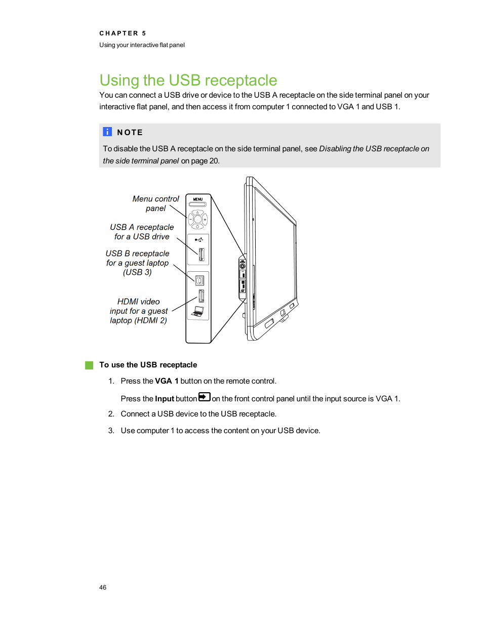 Using the usb receptacle | Smart Technologies Smart Board 6055i/8055i SMP/8055ie-SMP User Manual | Page 54 / 96