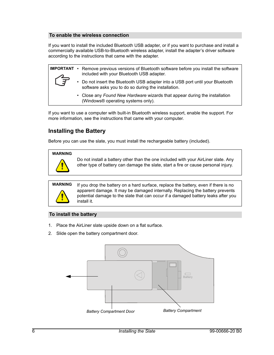 Installing the battery | Smart Technologies AIRLINER WIRELESS SLATE WS100 User Manual | Page 14 / 84