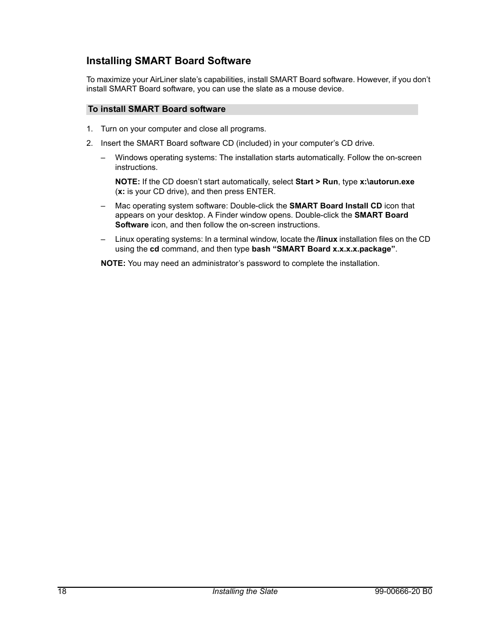 Installing smart board software | Smart Technologies AIRLINER WIRELESS SLATE WS100 User Manual | Page 26 / 84