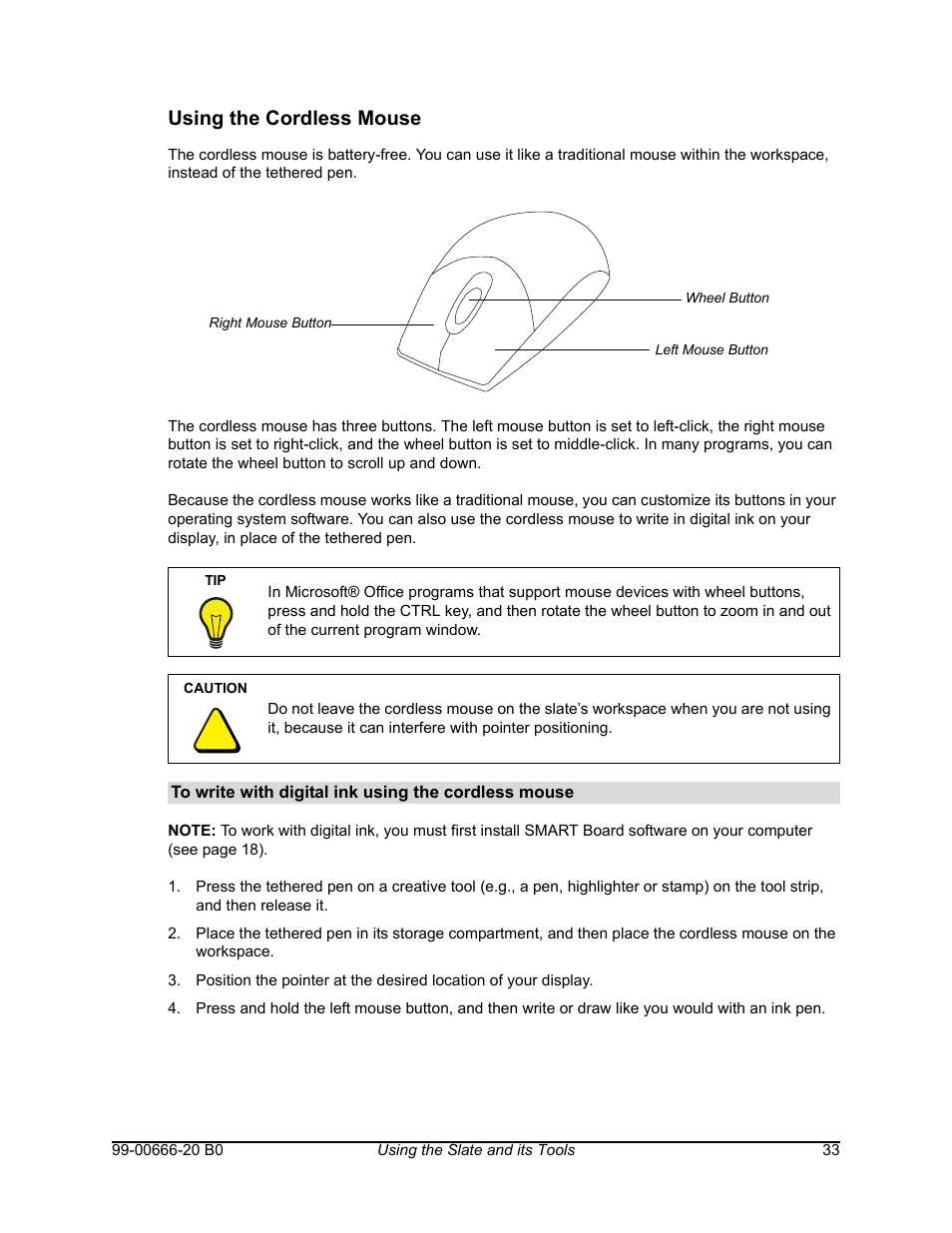 Using the cordless mouse | Smart Technologies AIRLINER WIRELESS SLATE WS100 User Manual | Page 41 / 84