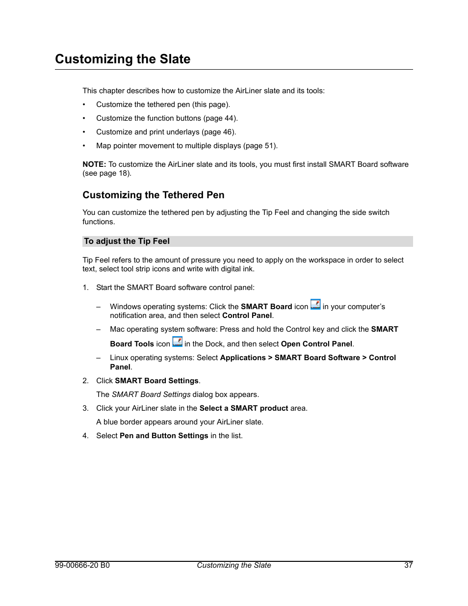 Customizing the slate, Customizing the tethered pen | Smart Technologies AIRLINER WIRELESS SLATE WS100 User Manual | Page 45 / 84