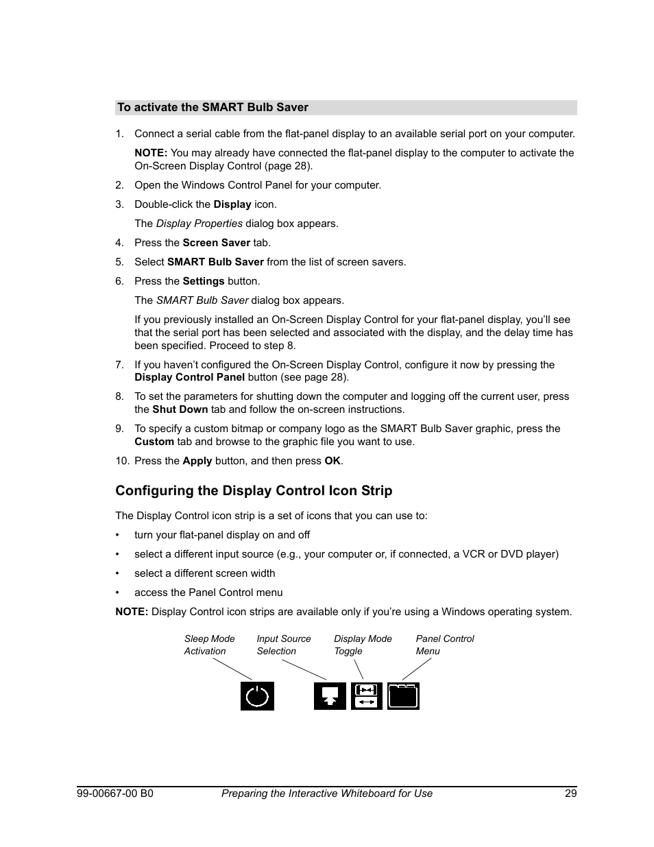 Configuring the display control icon strip | Smart Technologies Interactive Whiteboard SBFPD User Manual | Page 37 / 46