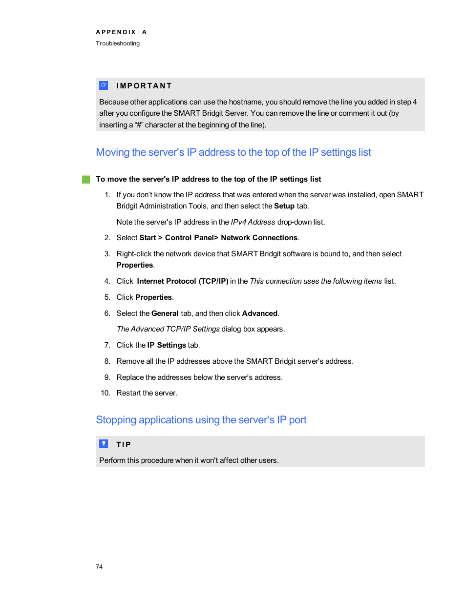 Stopping applications using the server's ip port | Smart Technologies Smart Bridgit 4.5 User Manual | Page 78 / 82