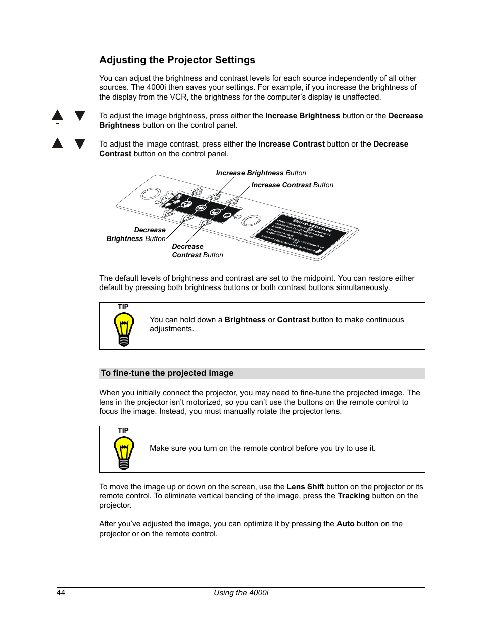 Adjusting the projector settings | Smart Technologies SMART BOARD 4000I User Manual | Page 54 / 94