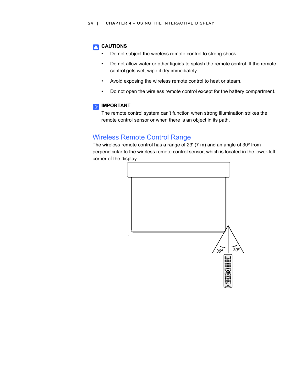 Wireless remote control range | Smart Technologies SBID Interactive Display 6052i User Manual | Page 32 / 62