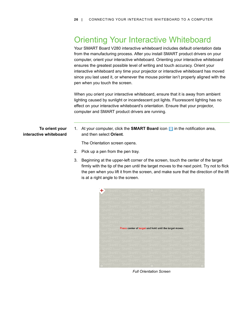 Orienting your interactive whiteboard | Smart Technologies Smart Board V280 User Manual | Page 36 / 94
