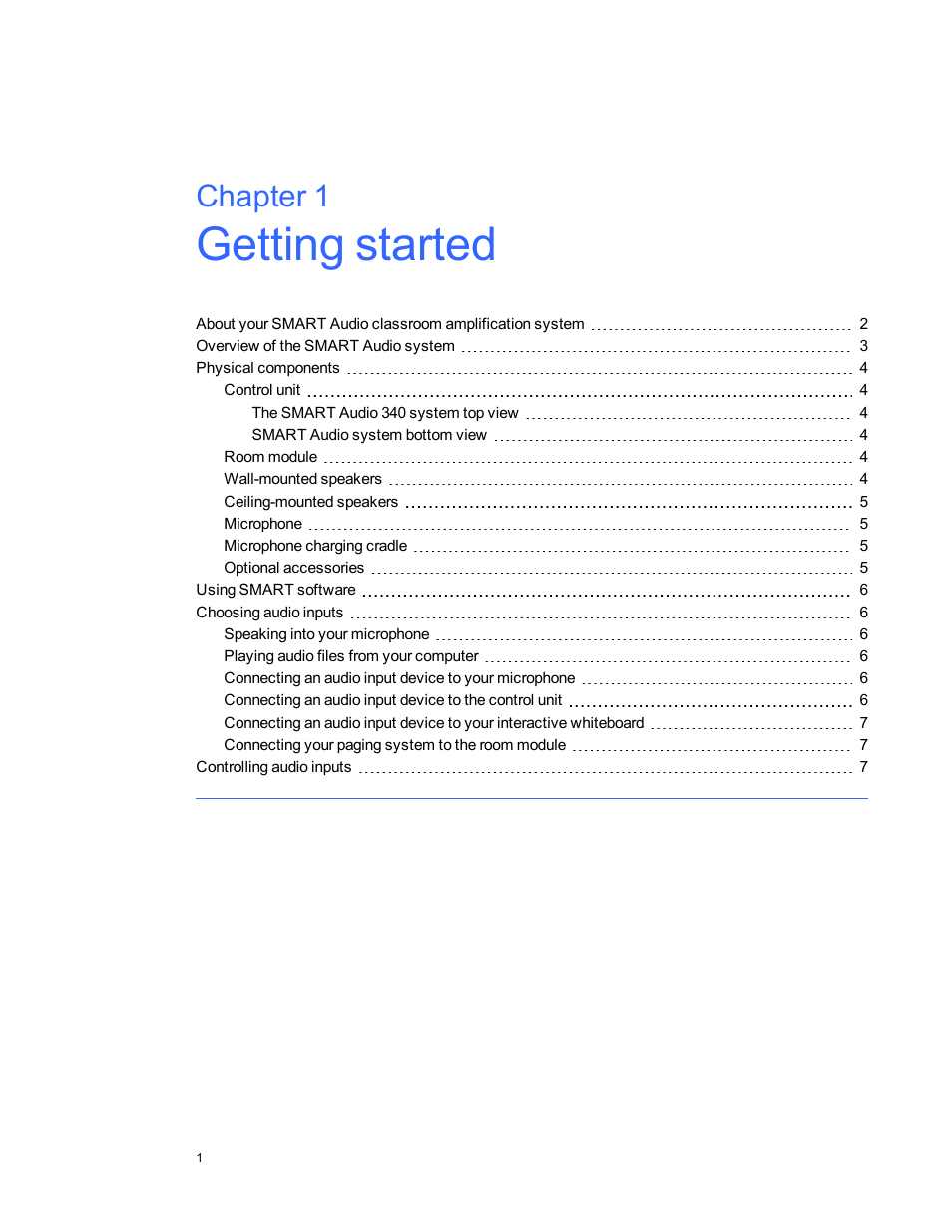 Chapter 1: getting started, Chapter 1 | Smart Technologies SMART Audio 340 User Manual | Page 7 / 58