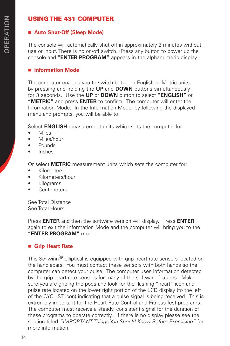 Schwinn 431 User Manual | Page 14 / 42