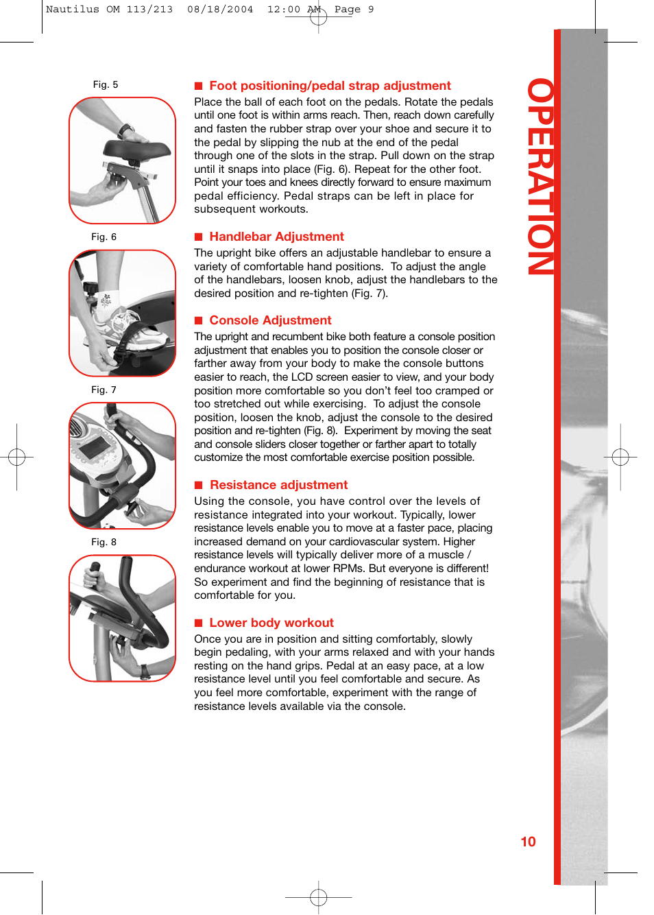 Opera tion | Schwinn 213 User Manual | Page 9 / 40