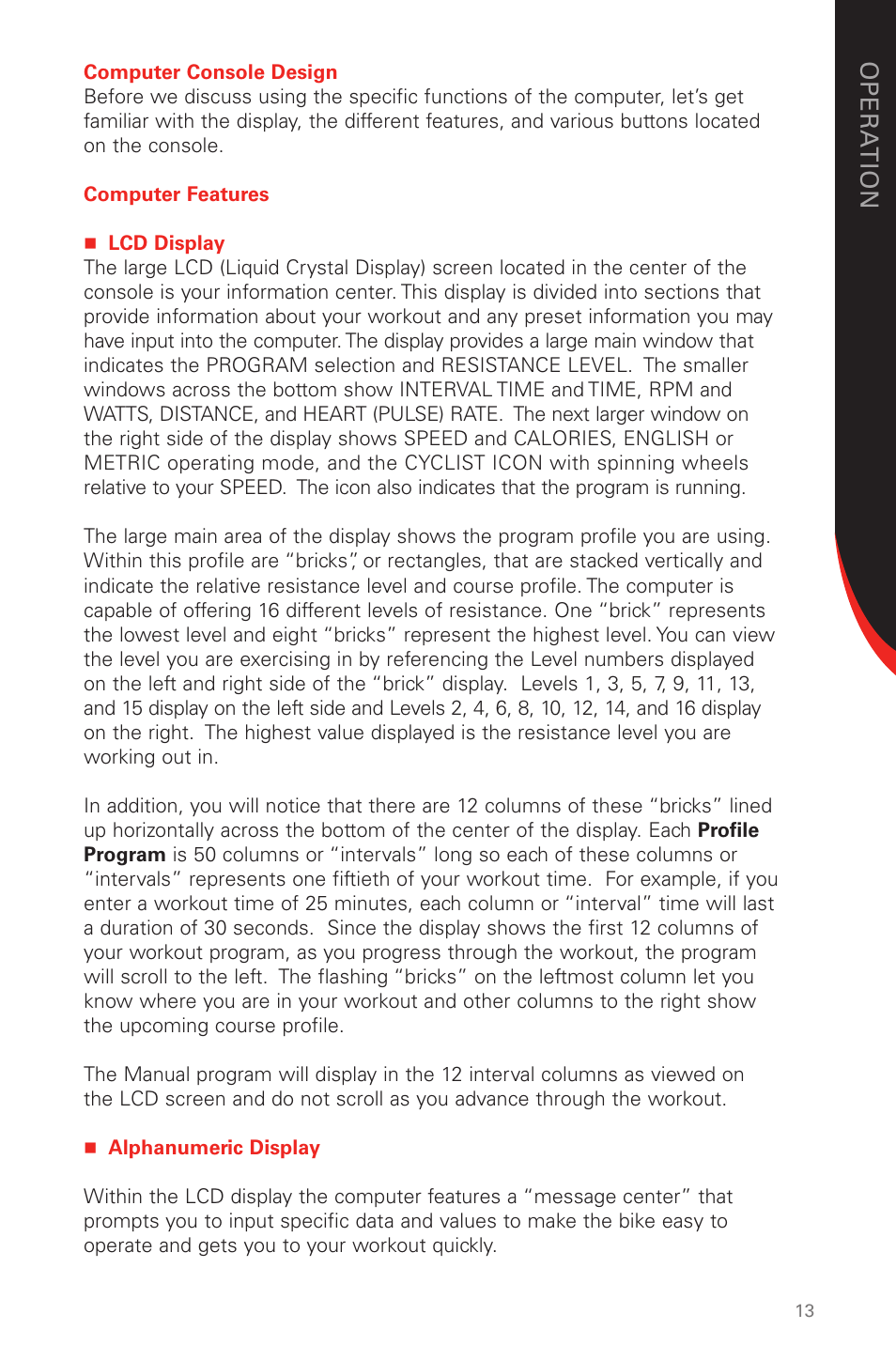 Op era t ion | Schwinn 230 User Manual | Page 13 / 40