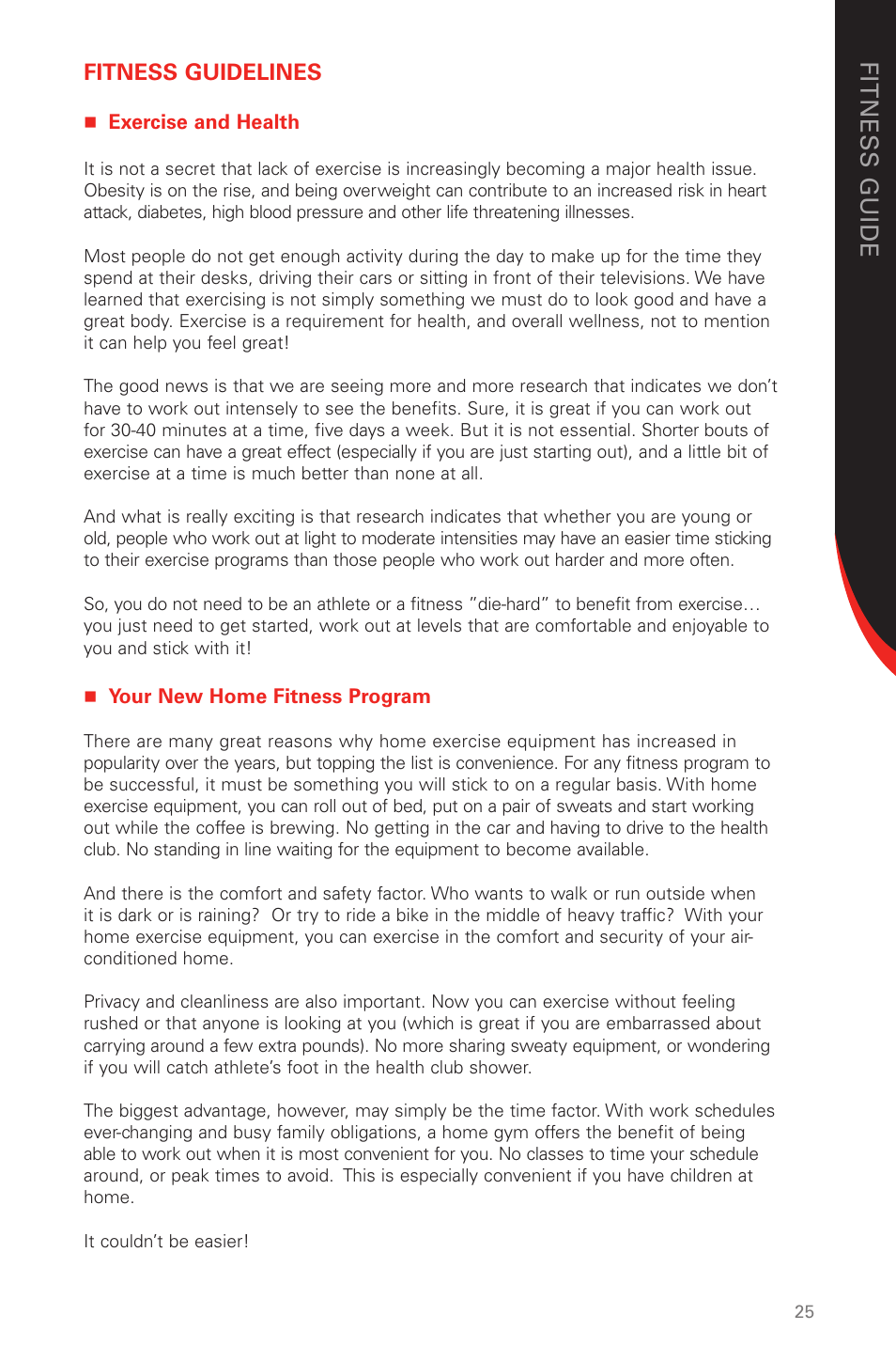 Fit ness g ui d e, Fitness guidelines | Schwinn 230 User Manual | Page 25 / 40