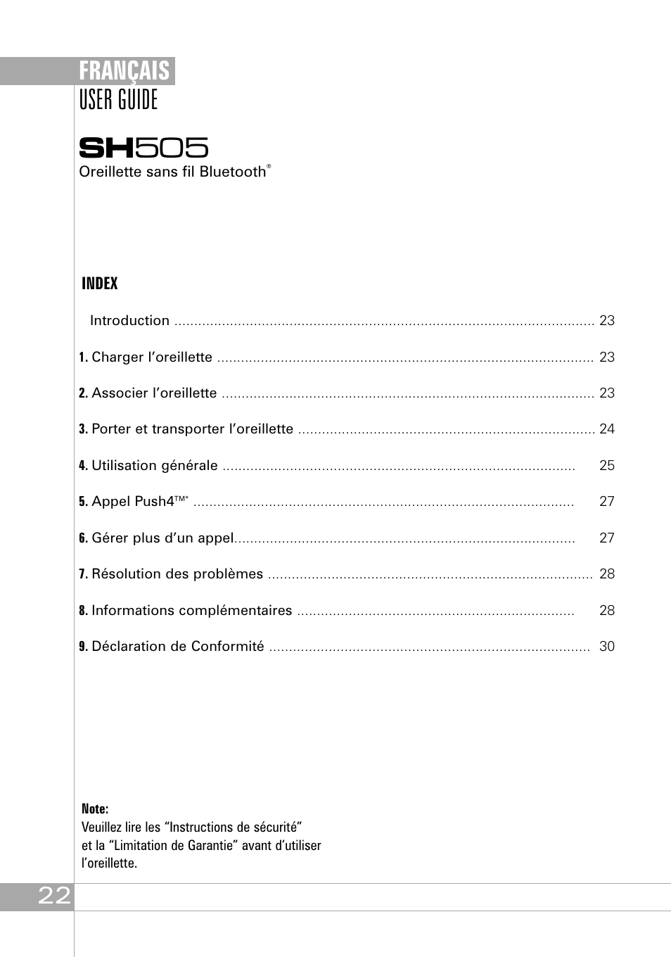 Sh 505, User guide, Français | Southwing SH505 User Manual | Page 22 / 74