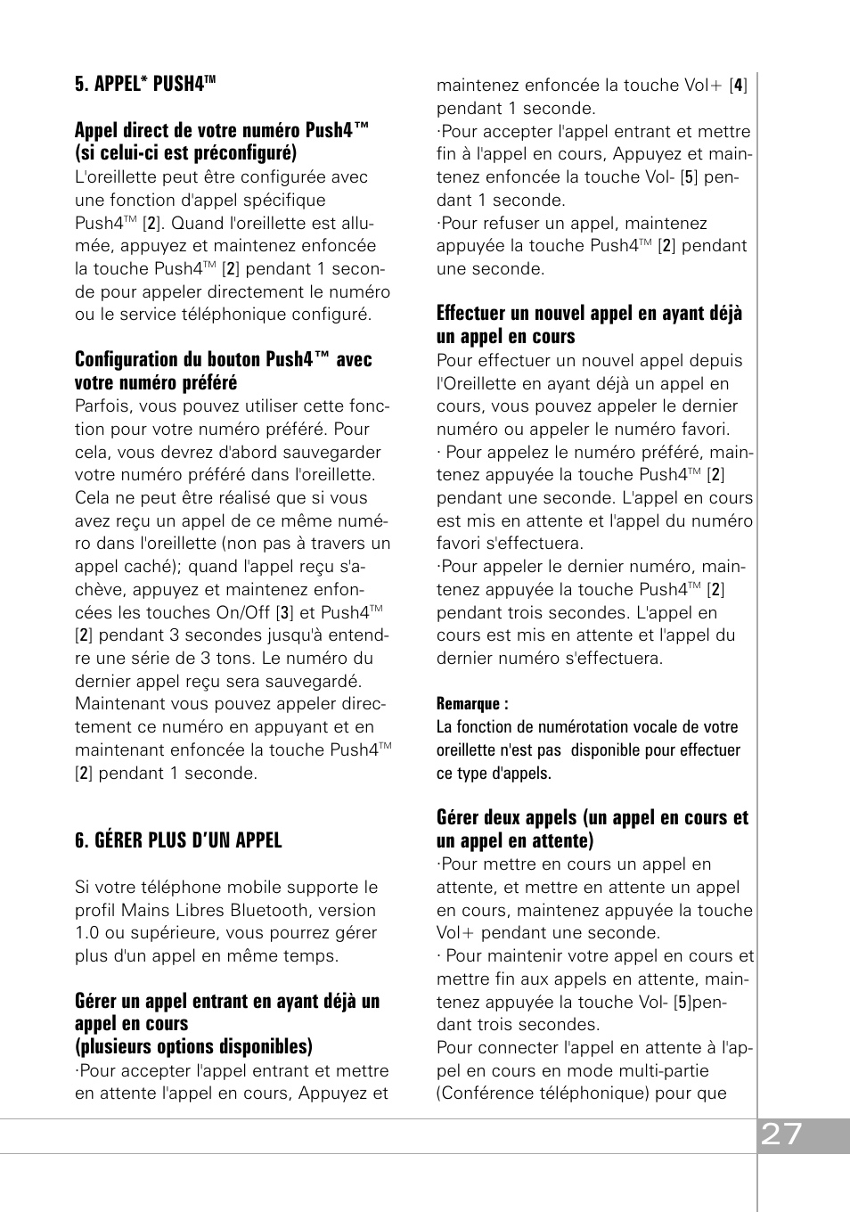 Appel* push4, Gérer plus d’un appel | Southwing SH505 User Manual | Page 27 / 74