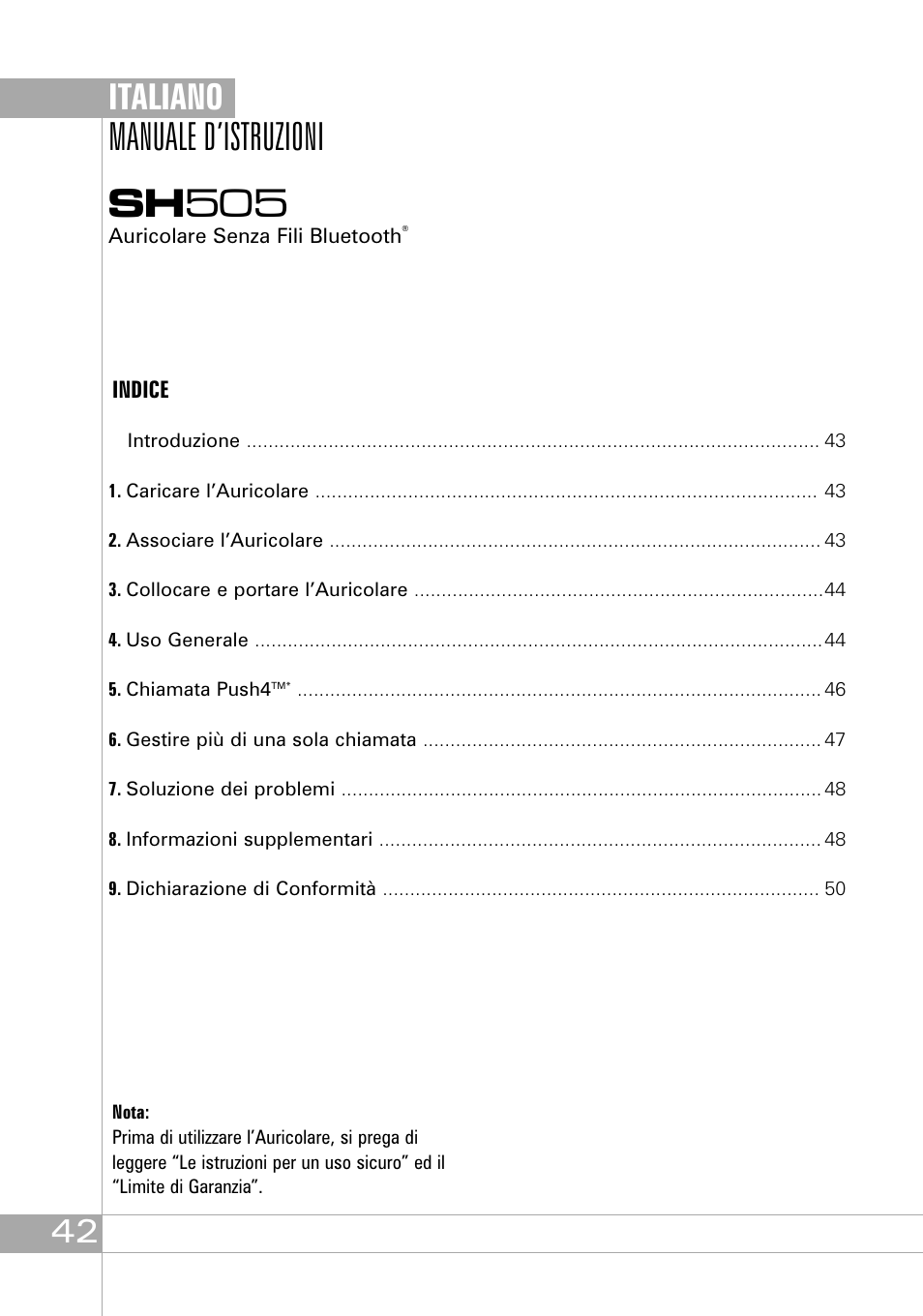 Sh 505, Manuale d’istruzioni, Italiano | Southwing SH505 User Manual | Page 42 / 74