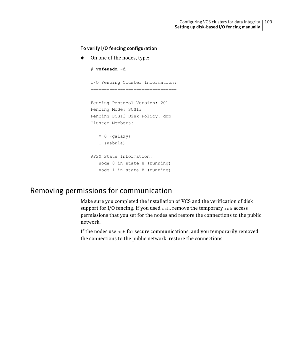 Removing permissions for communication | Symantec Veritas 5 User Manual | Page 103 / 176