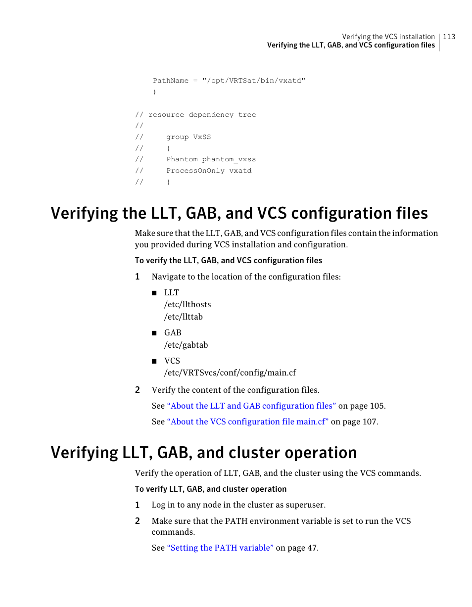 Verifying llt, gab, and cluster operation | Symantec Veritas 5 User Manual | Page 113 / 176