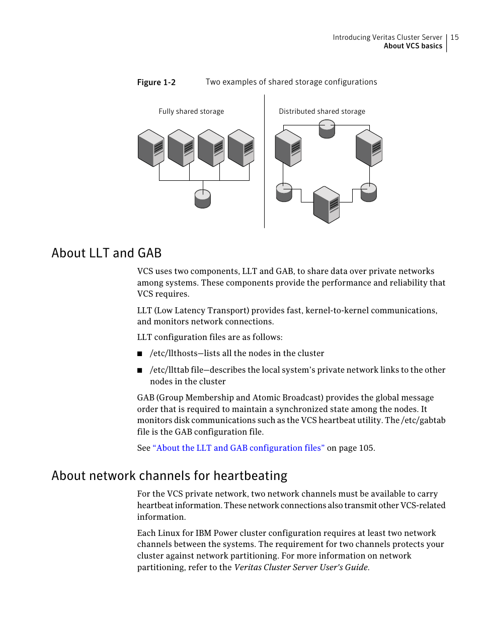 About llt and gab, About network channels for heartbeating, 15 about network channels for heartbeating | Symantec Veritas 5 User Manual | Page 15 / 176