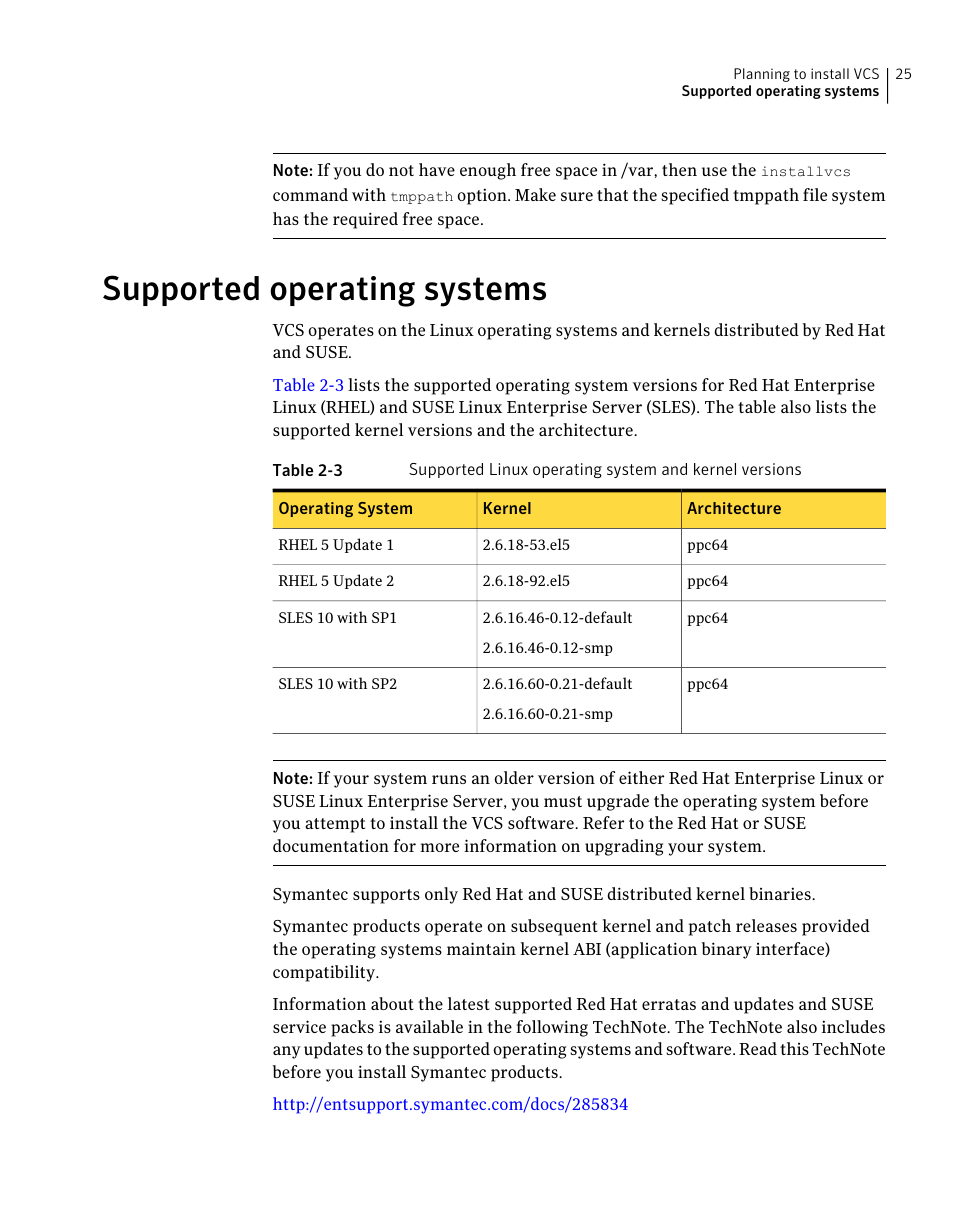 Supported operating systems | Symantec Veritas 5 User Manual | Page 25 / 176