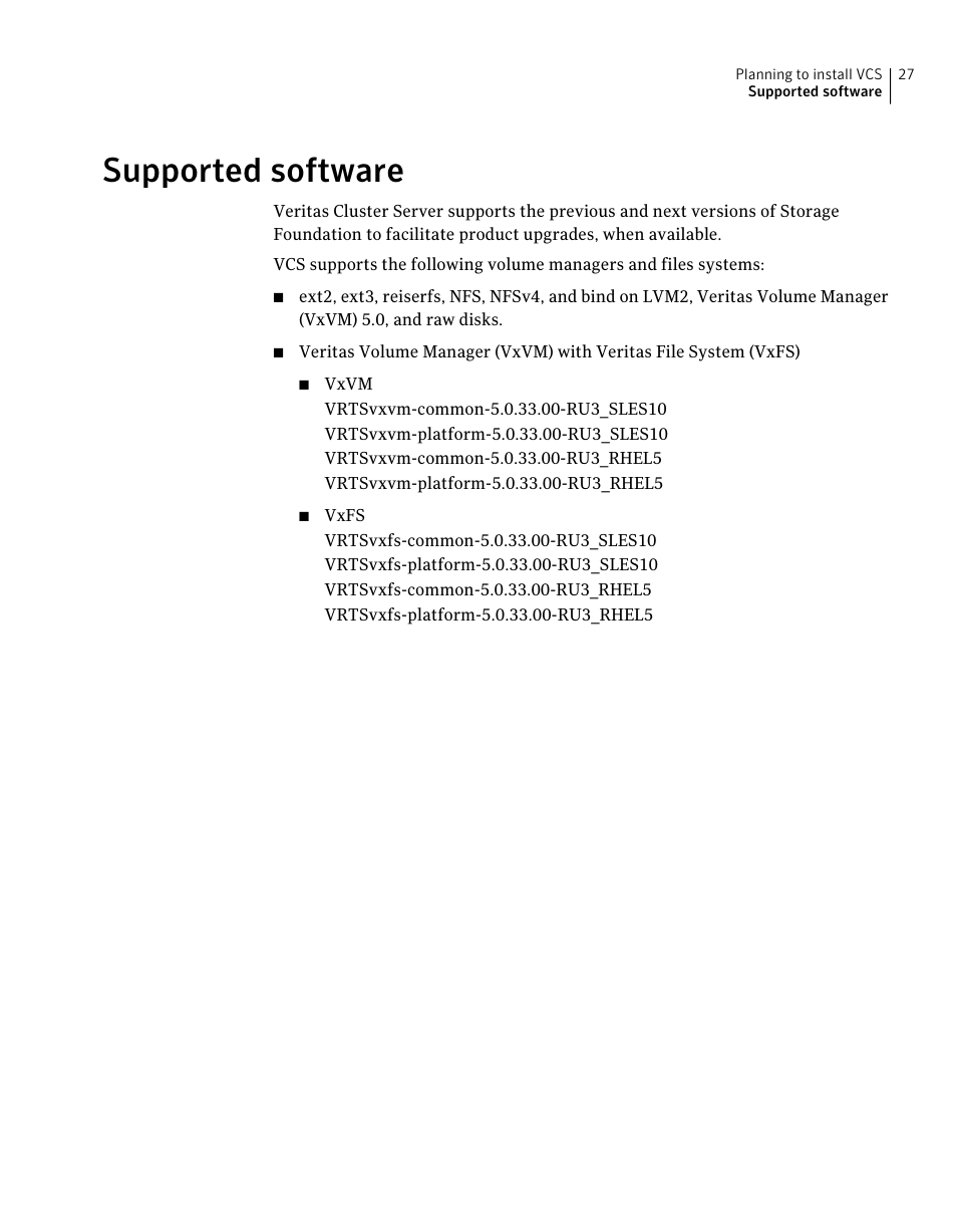 Supported software | Symantec Veritas 5 User Manual | Page 27 / 176