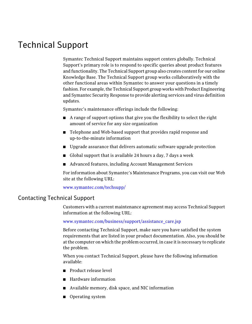 Technical support, Contacting technical support | Symantec Veritas 5 User Manual | Page 4 / 176