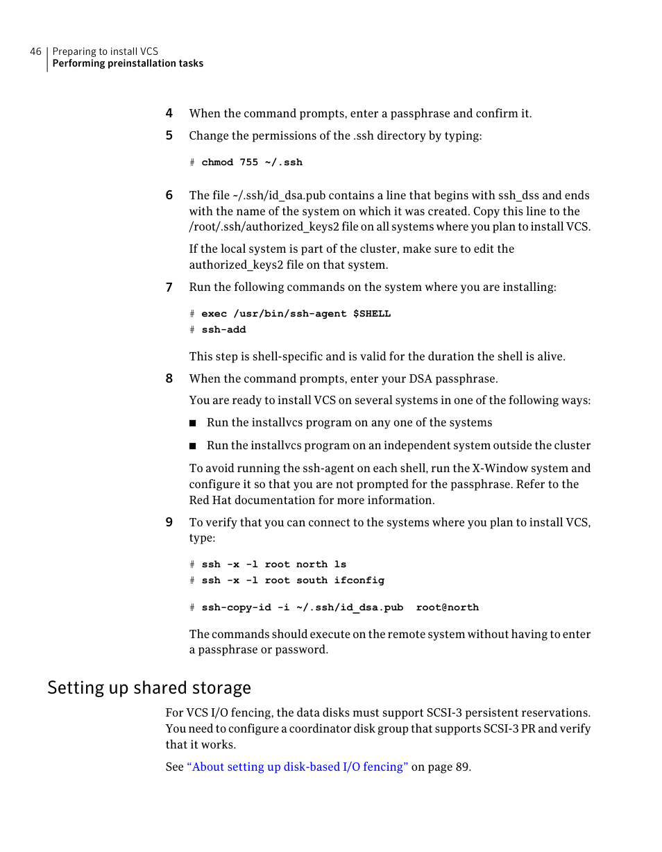 Setting up shared storage | Symantec Veritas 5 User Manual | Page 46 / 176