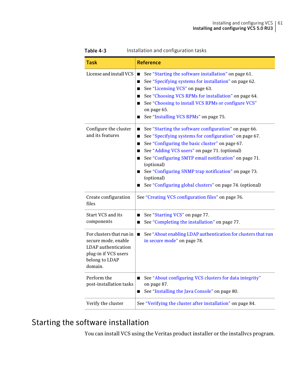 Starting the software installation | Symantec Veritas 5 User Manual | Page 61 / 176