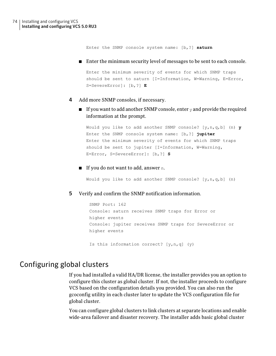 Configuring global clusters | Symantec Veritas 5 User Manual | Page 74 / 176