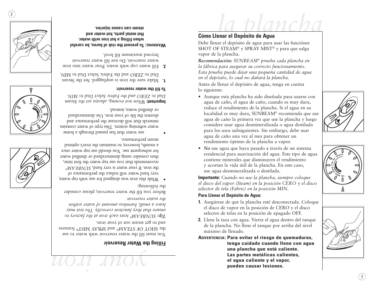 Your iron, La plancha | Sunbeam EURO PRESS IRON 4045 User Manual | Page 27 / 40