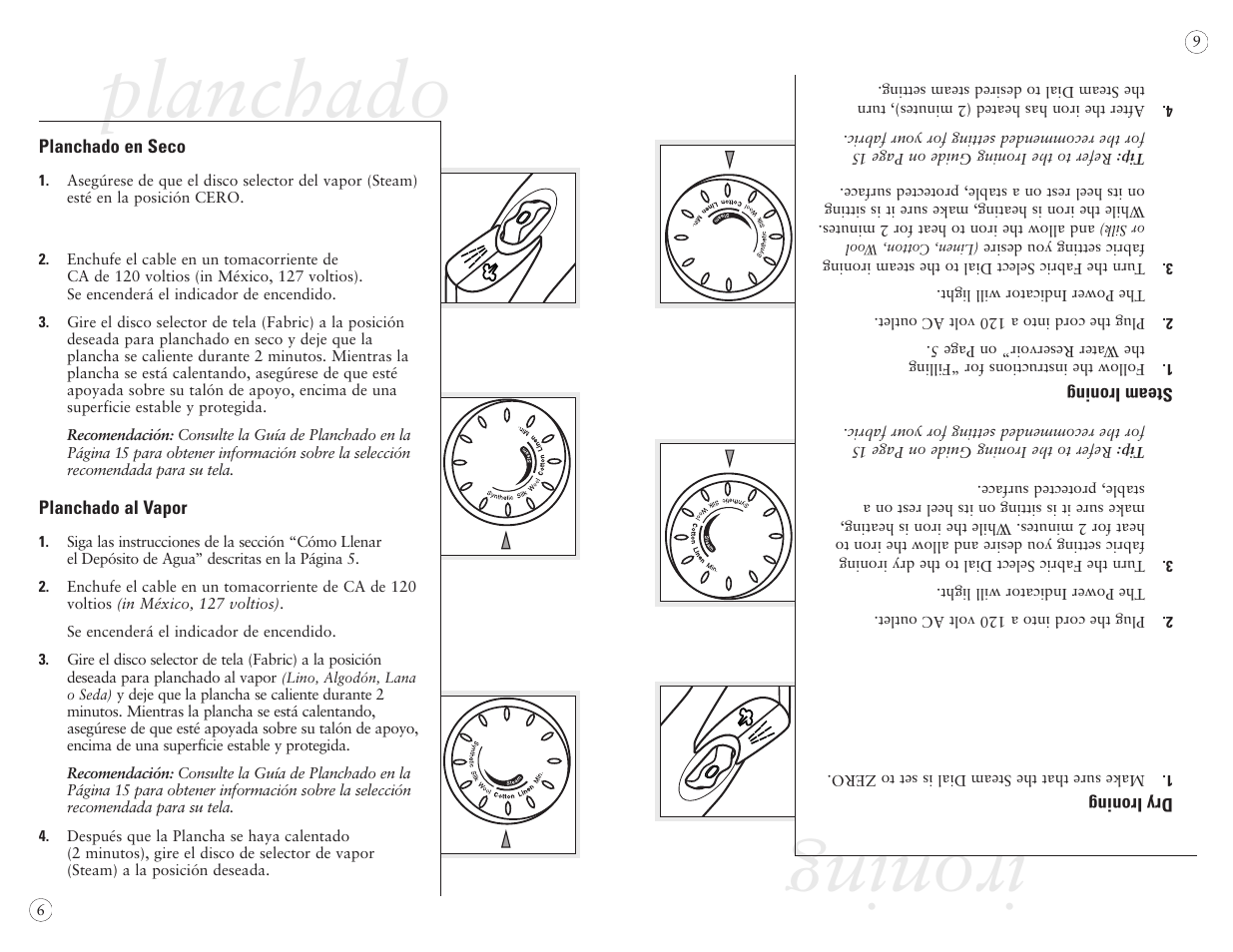Ironing, Planchado | Sunbeam EURO PRESS IRON 4045 User Manual | Page 28 / 40