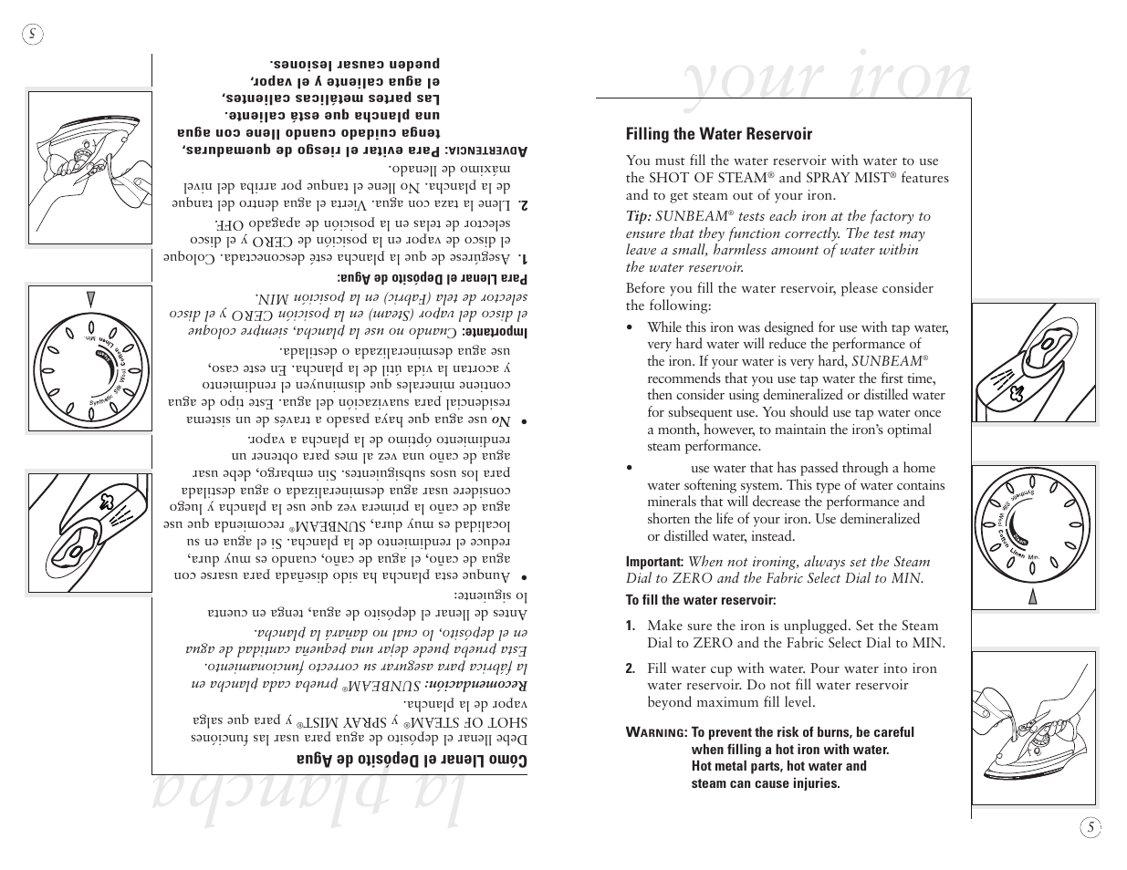 Your iron, La plancha | Sunbeam EURO PRESS IRON 4045 User Manual | Page 7 / 40