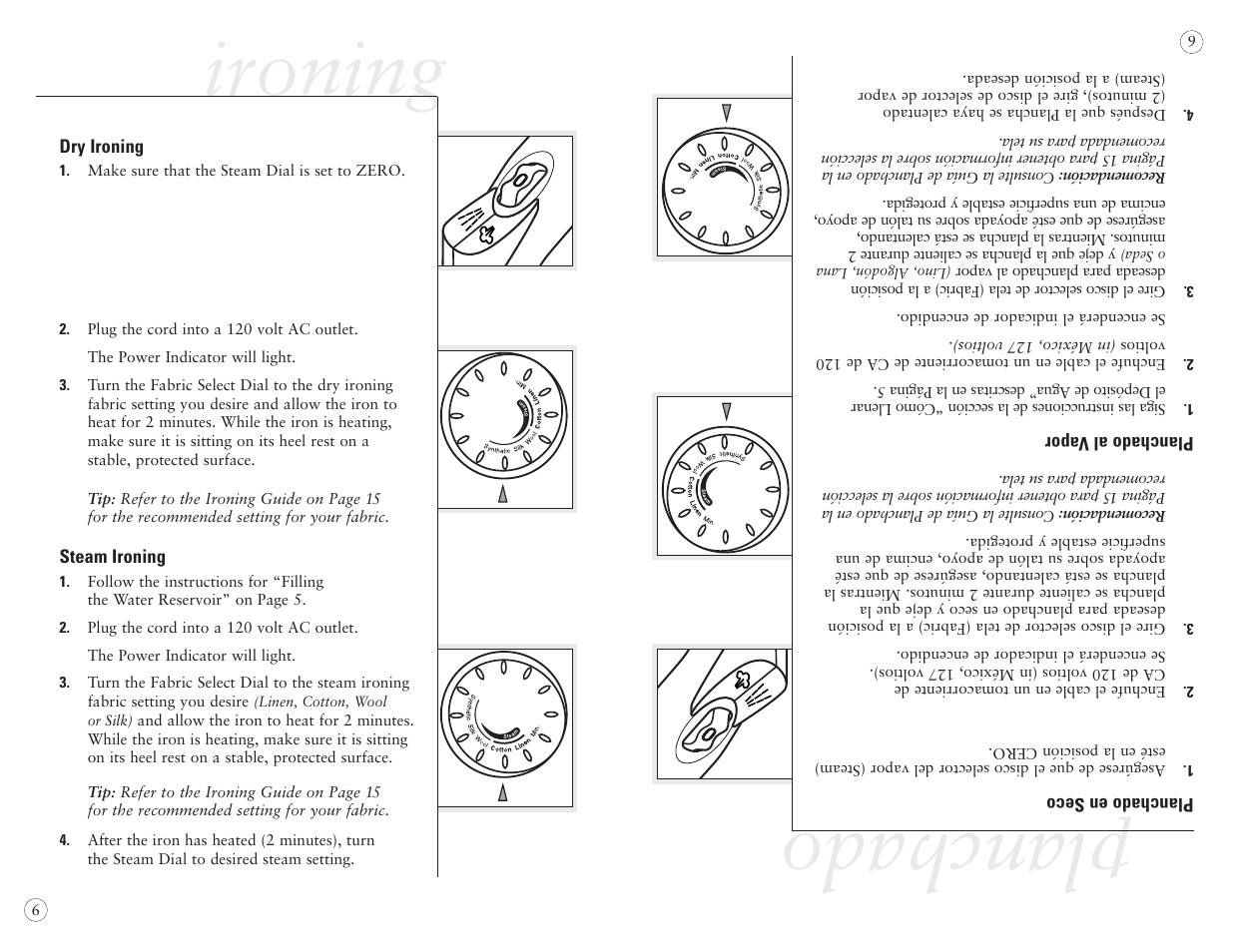 Ironing, Planchado | Sunbeam EURO PRESS IRON 4045 User Manual | Page 8 / 40